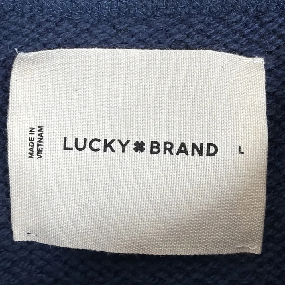 Lucky Brand Men's Blue Henley Sweater Size L Knit Pullover Long Sleeve